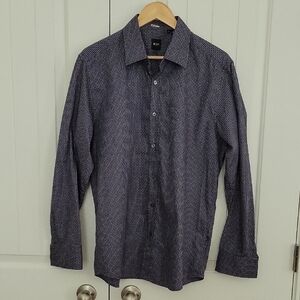 Hugo Boss Men's Navy Checkered Button-Down Shirt